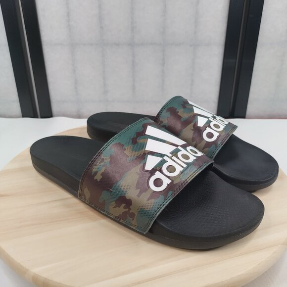 Adidas Adilette Comfort Camo Black Green Brown Slides Sandals GW9647 Men US 11 - Picture 2 of 12